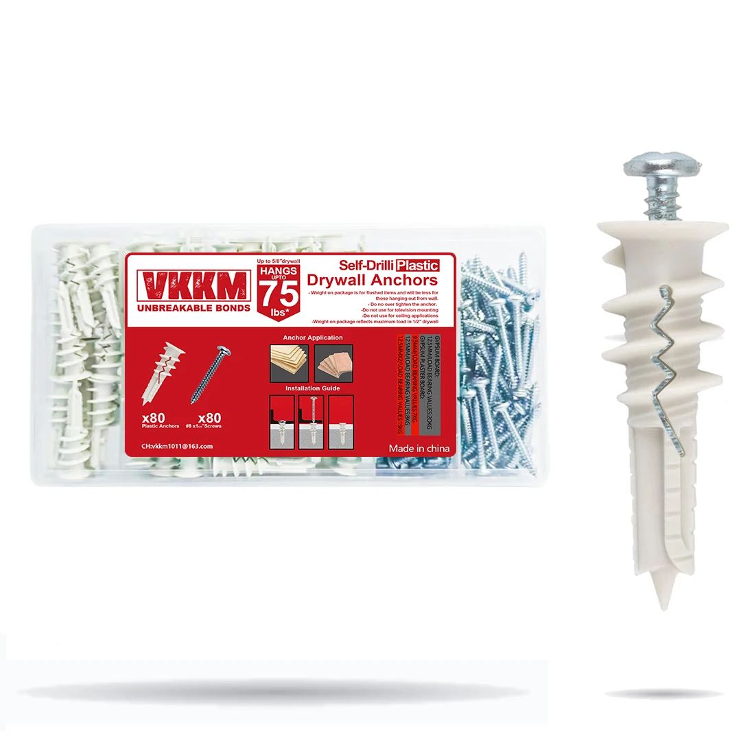 VKKM Self-Drilling Drywall Anchors: Easy to Install, Secure Load-bearing, Set of 80