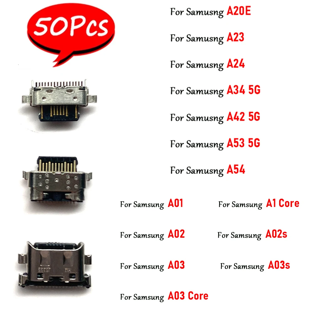 50Pcs，Micro USB Connector Charging Port Jack Plug For Samsung A20E A23 A24 A34 A42 A53 5G A54 A01 A01 Core A02 A02S A03 A03S A03