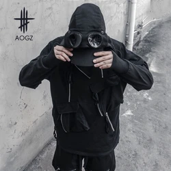 AOGZ Techwear Hooded Pullover Harajuku Zipper Hoodies Sweatshirts with Removable Sunglasses Spring Mens Clothing Punk Streetwear