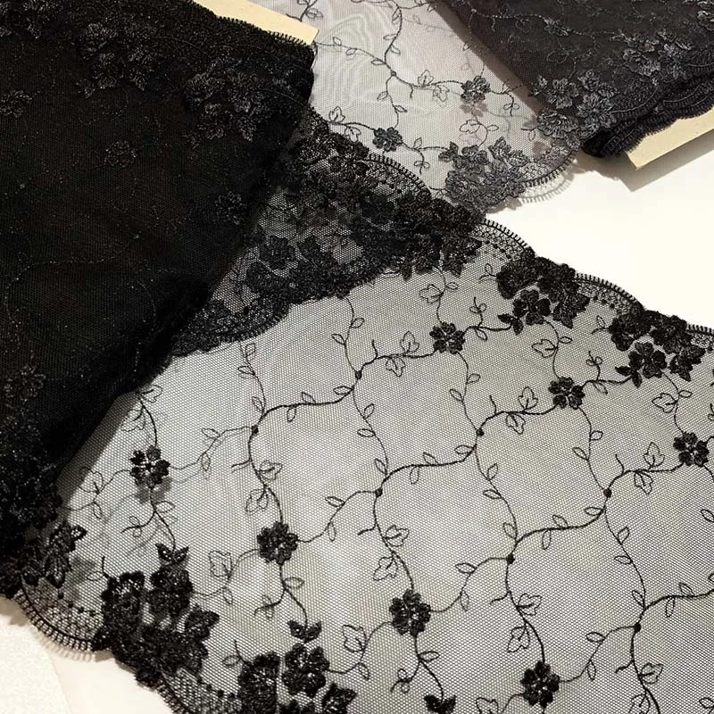 

15Yards Floral Black Grey Embroidered Lace Trim Lingerie Sewing Craft DIY Apparel Fabric Lace Dress Garment Accessory