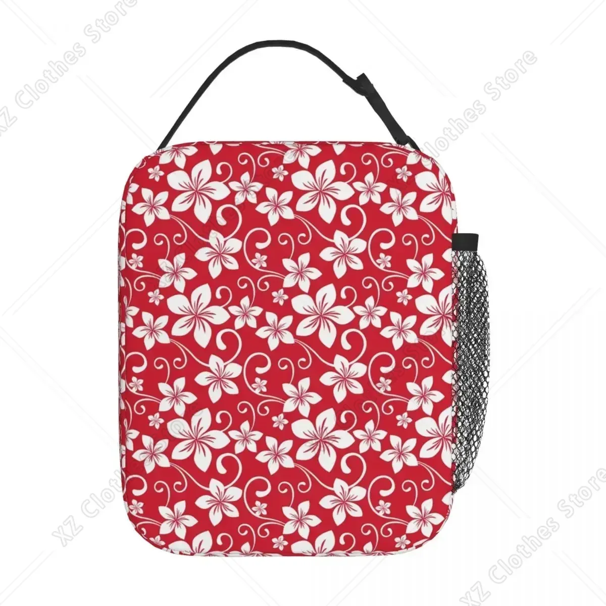 Tropical Floral Insulated Lunch Bag For Unisex Red Flowers Lunch Box Casual Picnic Cooler Bag Portable Tote Food Bags Xmas