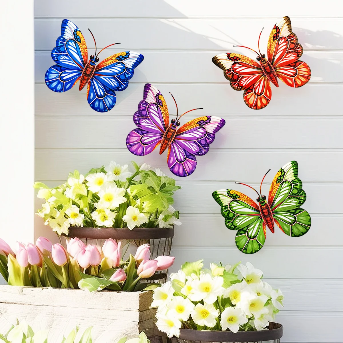 

1PC Metal Art Butterfly Wall Decor Colorful Iron Art Butterfly Sculpture Butterfly Hanging Ornament for Outdoor Home Garden Yard