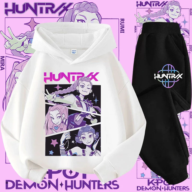 

K-pop Demon Hunter Cartoon Print Sport Shirt 2 Pieces 2026 New Style Cute Girl Cool Casual Shirt For Men And Women's Hoodie Sets