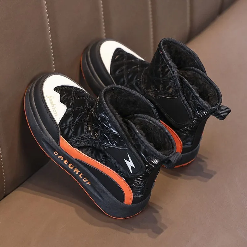 Kids Winter Snow Boots for Boys Warm Fleece Lined Thick Cotton Shoes Anti Slip Sole Medium Big Kid Size Trendy Cold Weather Boot