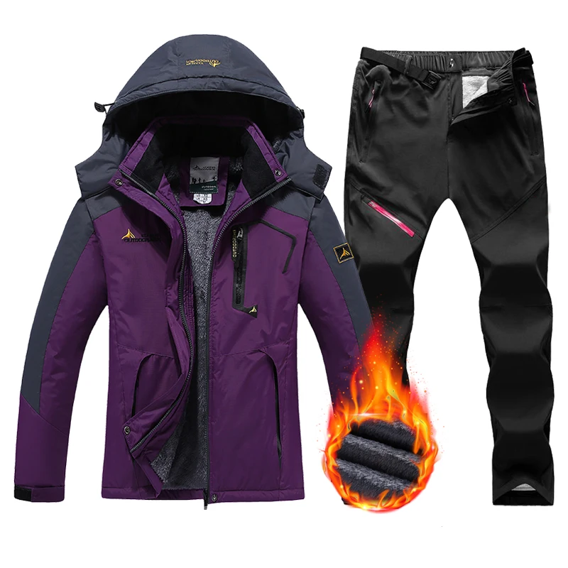 Winter Ski Suit Women Waterproof Snowboard Warm Jacket Pants  Snow Coat Mountain Windbreaker Hooded Raincoat Female Ski Outfits