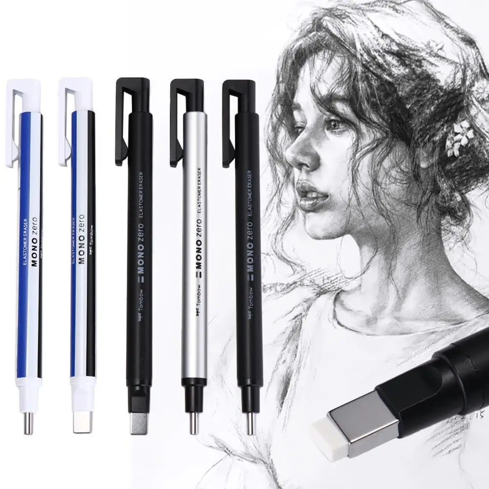Professional Press Type Mechanical Eraser Super Fine Refillable Pen Shape Rubber Sketching High Gloss Pencil Eraser Art Supplies