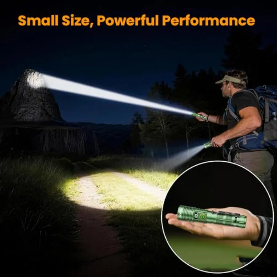 Rechargeable Flashlights Small Flashlights Powerful 6 Modes Zoomable Linternas with LCD Digital Display Super Bright High Lumen