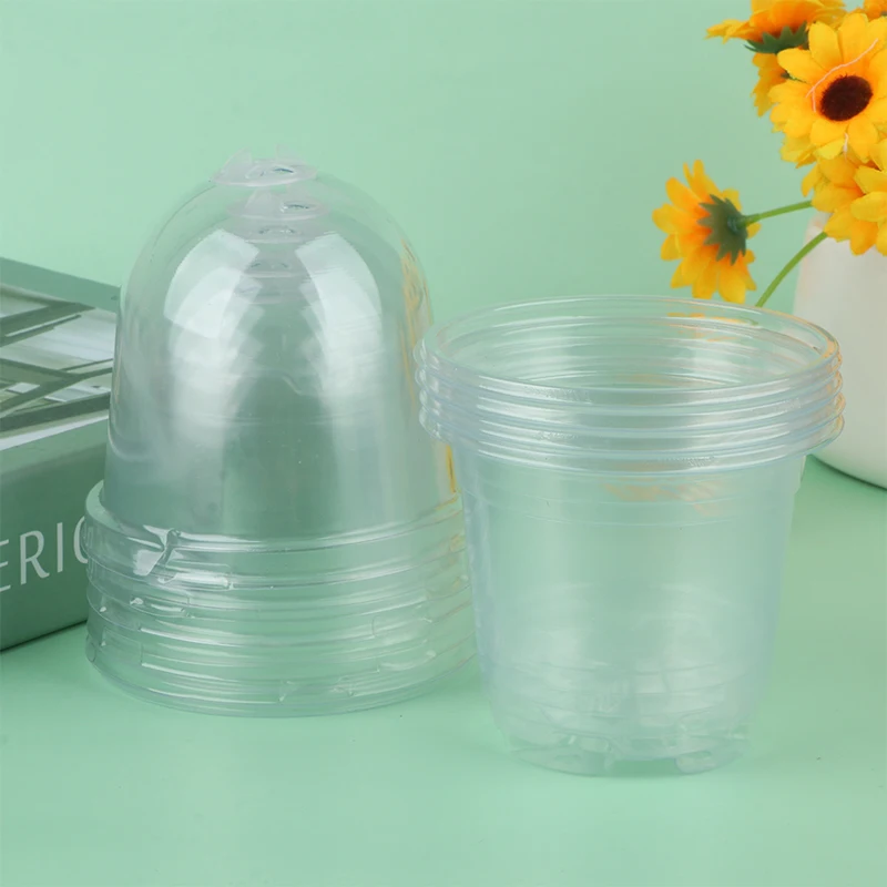 5Pcs Plant Nursery Pot Transparent Plastic PET Seed Stater Cups Cover Humidity Dome Tray Transplanting Planter Containers Gift