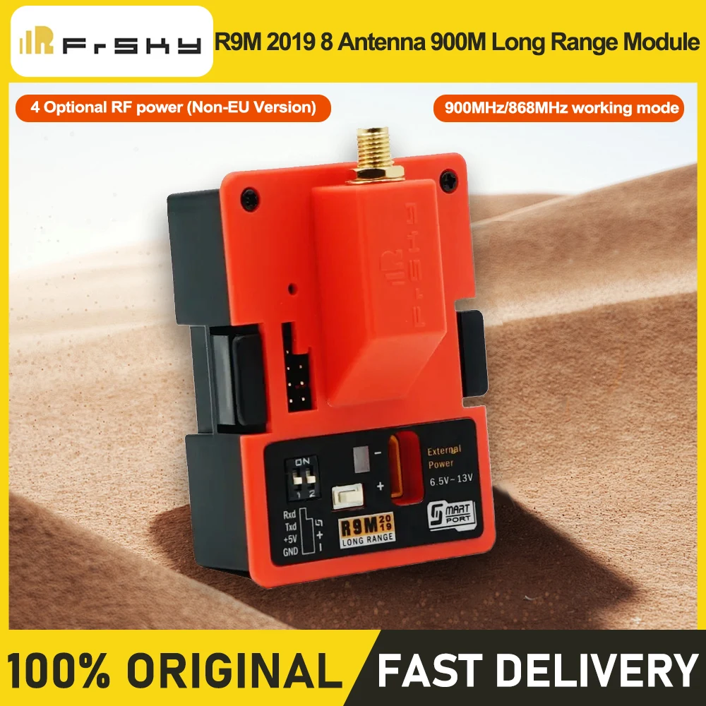FrSky R9M 2019 with mounted Super 8 Antenna 900MHz Long Range Module