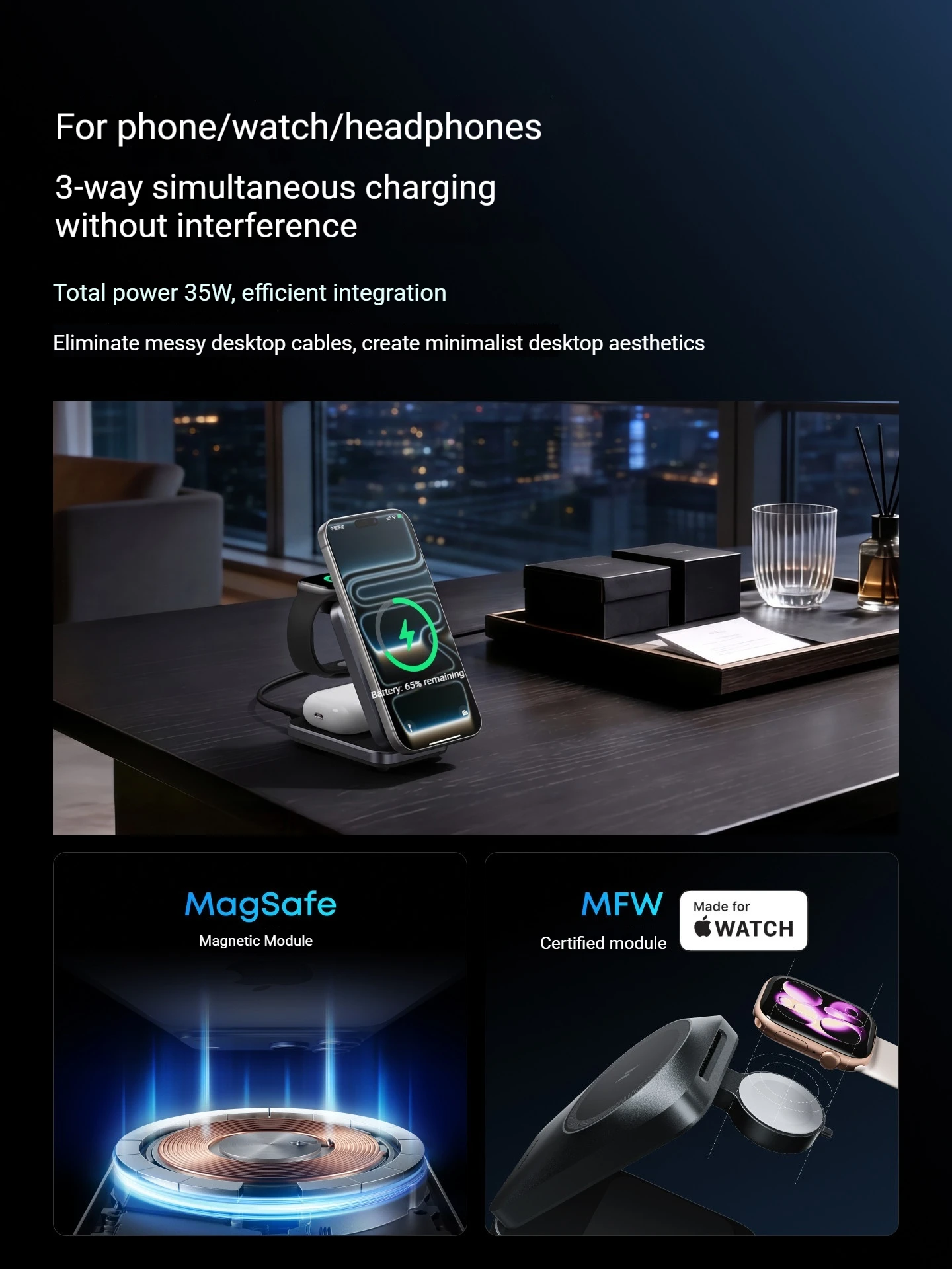 Anker Prime Magnetic Wireless Charger 25W Max Air Cooled Foldable 3 In 1 Fast Charging Station For Iphone / Apple Watch/ Airpods view 5