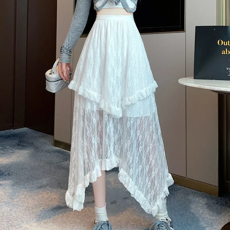 Nice Female Korean Fashion Patchwork Solid Color Elastic Waist A-line Skirt New Summer Sweet Trend Irregular Net Yarn Skirts