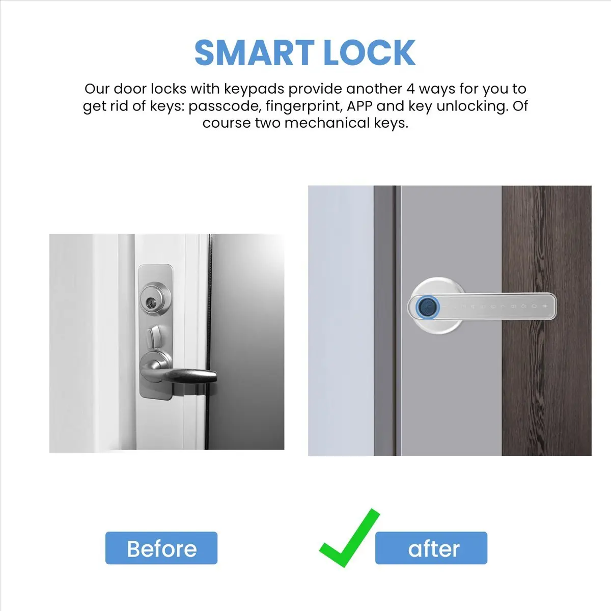 A45I Smart Door Lock Keyless Entry Door Lock Keypad Door Lock with Handle, Fingerprint Door Lock with Tuya APP WiFi Control