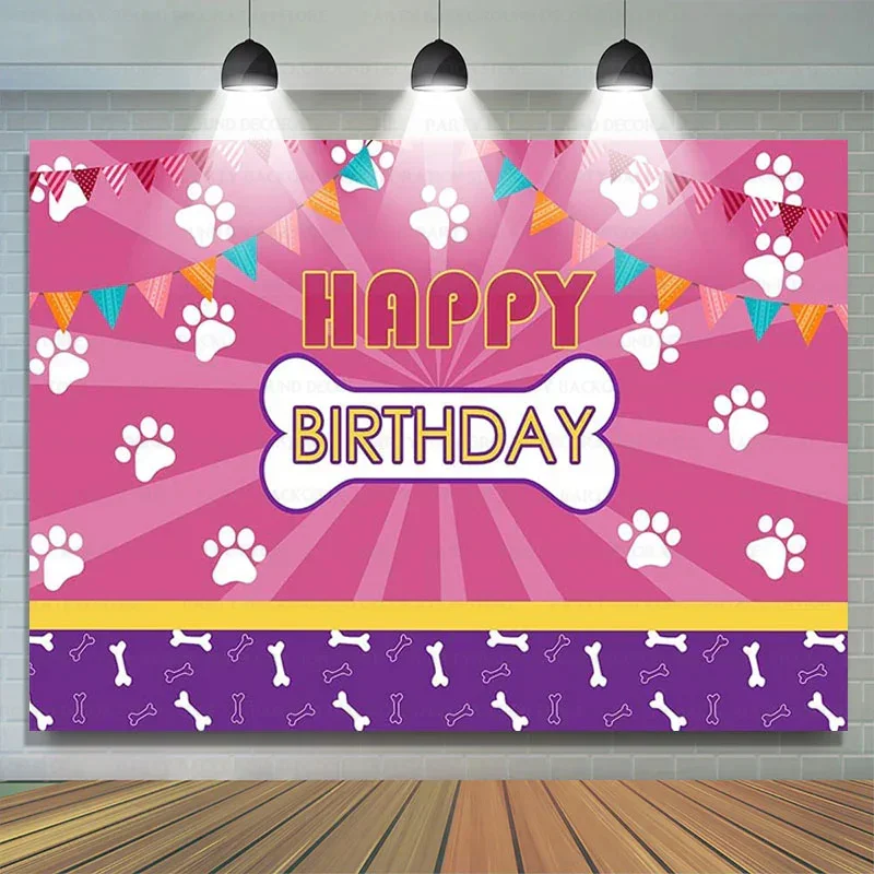 

Pink Purple Dog Footprint Paw Patrol Rocky Ryde Girls Marshall Chase Backdrop Boys Birthday Party Baby Shower Background Banner