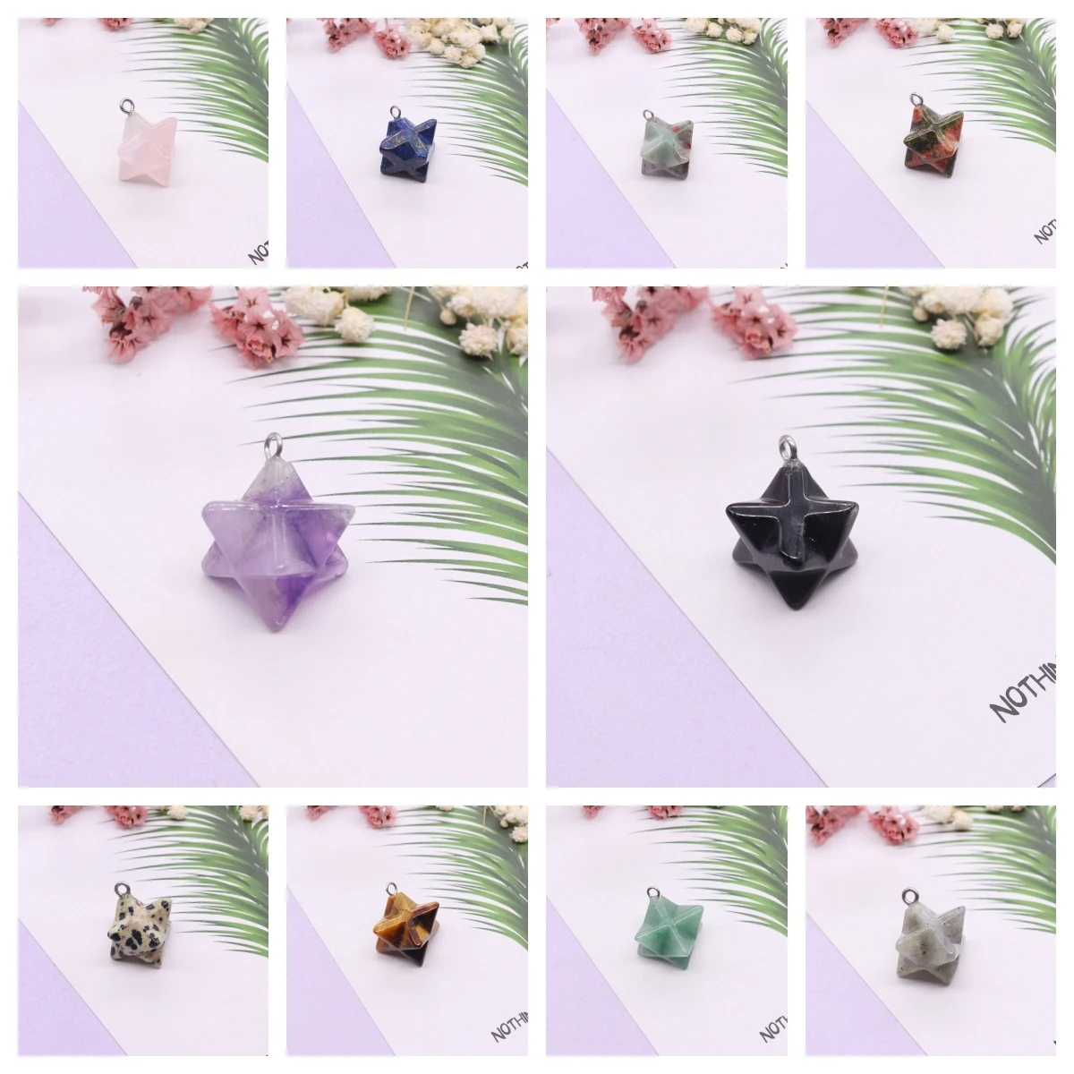 Reiki Naturstein Merkaba Stern Pendel für 3D Hexagramm Pendel Energie Kristall Quarz Amethyst Achat Perlen Anhänger Schmuck