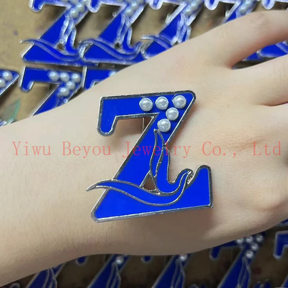 Zeta Phi Beta Blue Enamel Z Dove Pearl Brooch