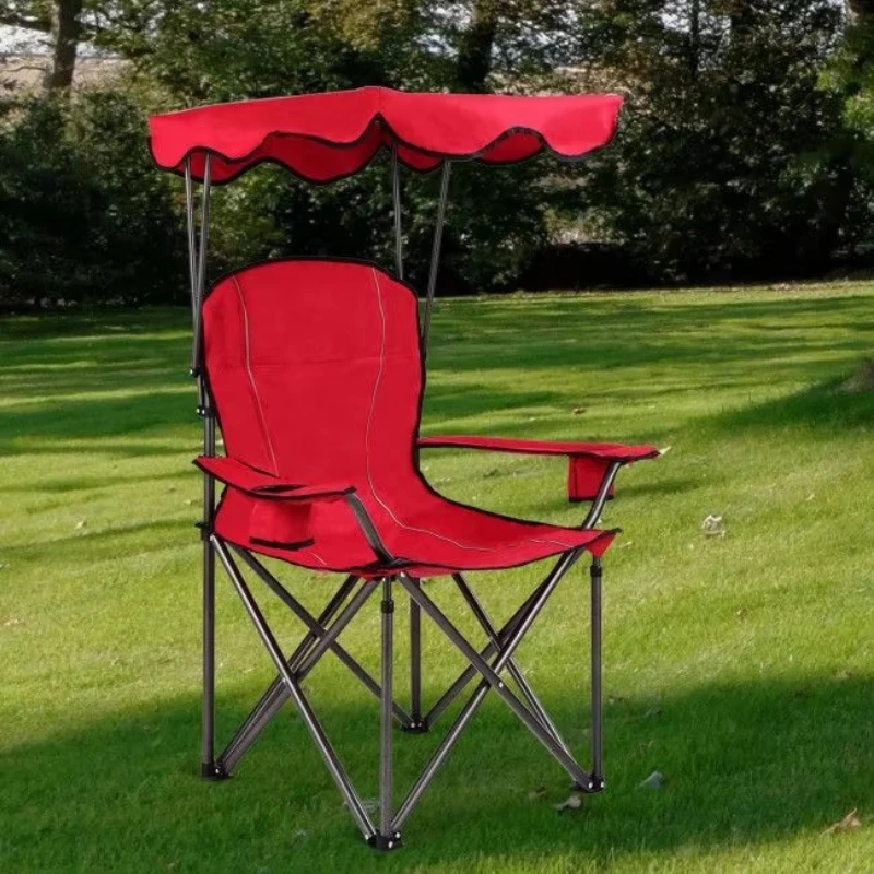 Portable folding beach chair with cup holder for outdoor activities