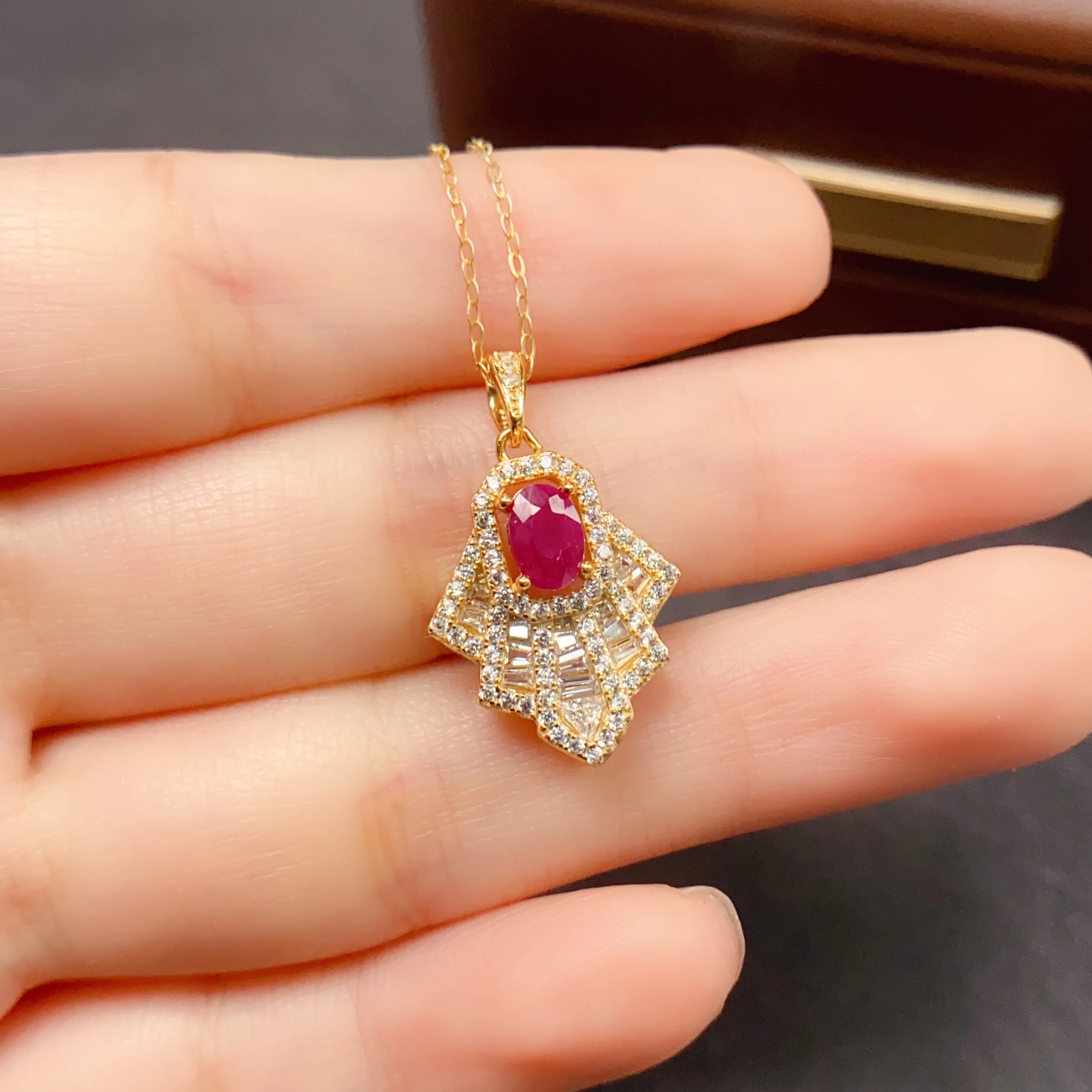 4*6mm Natural Ruby Pendant Necklace S925 Sterling Silver Certificate Fine Fashion Design Charm Jewelry for Women FS