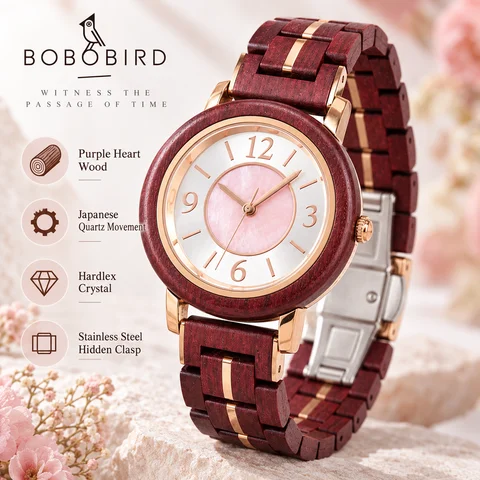 BOBO BIRD Women’s Wooden Watch Japanese Quartz Movement Fashion Ladies Wristwatch Natural Wood Dress Watch Gift for Her