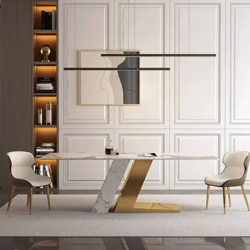 Dining table and chair combination Nordic household small apartment dining table rectangular bright surface modern