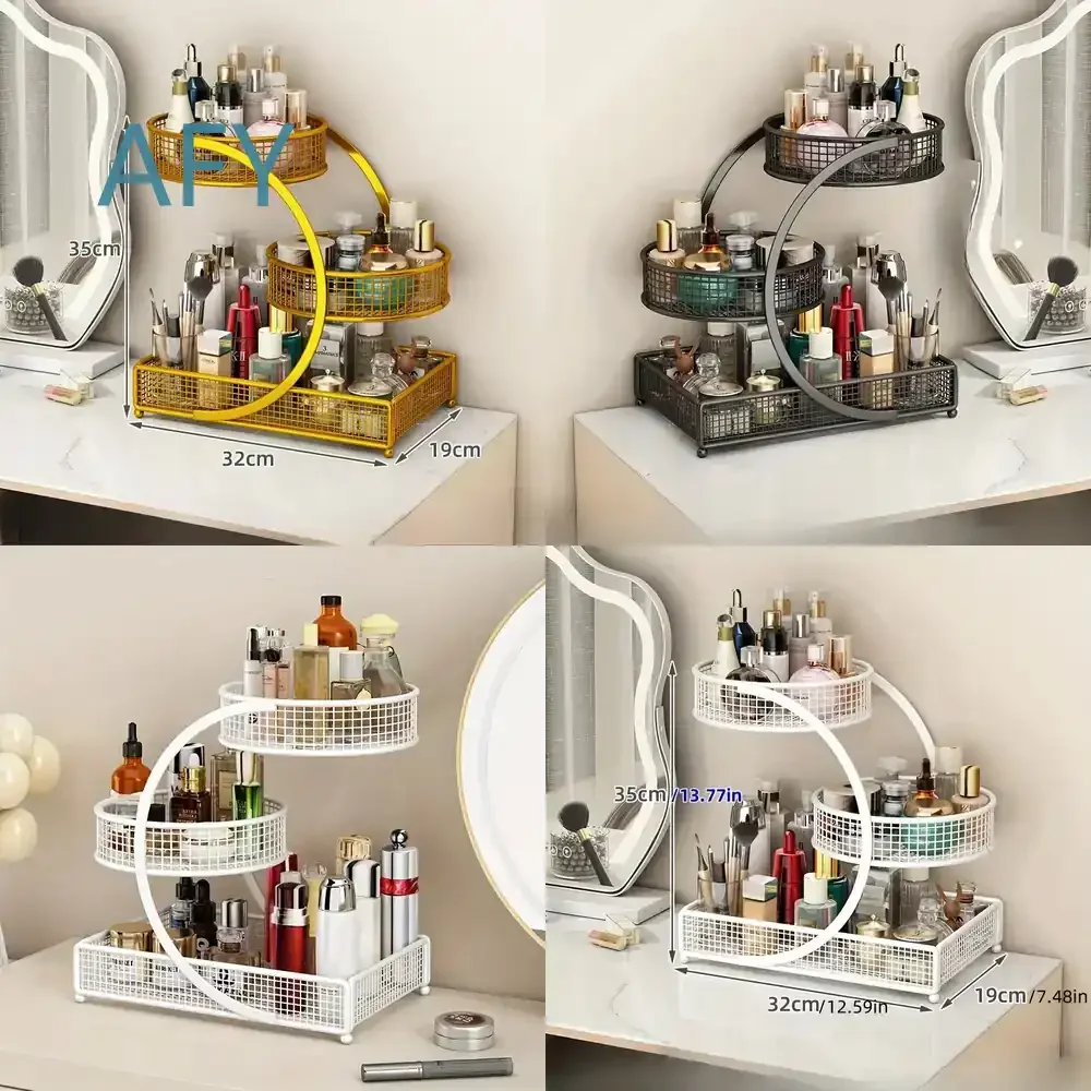 Custom Metal Makeup Storage Rack Stand Type No Installation Home Shelving for Vanity Countertop Lipstick Skincare Organizer