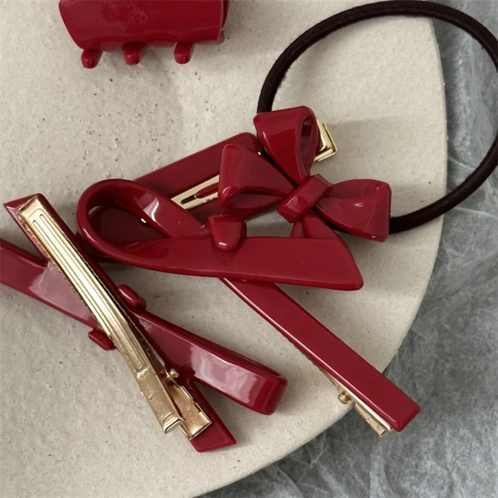 Hot Sale Red Hair Clip Fresh French Retro Style Broken Hair Clip Sweet Hair Assistant Beauty