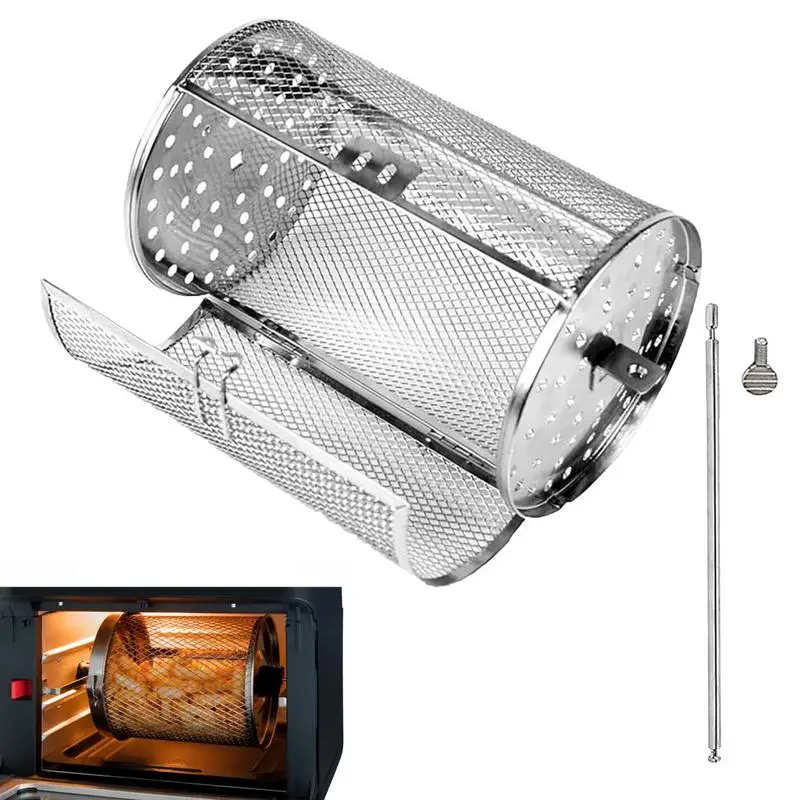 Rolling Grilling Basket Air Fryer Stainless Steel Grill Cage Coffee Roaster Round Grill Basket Grill French Fries Basket For