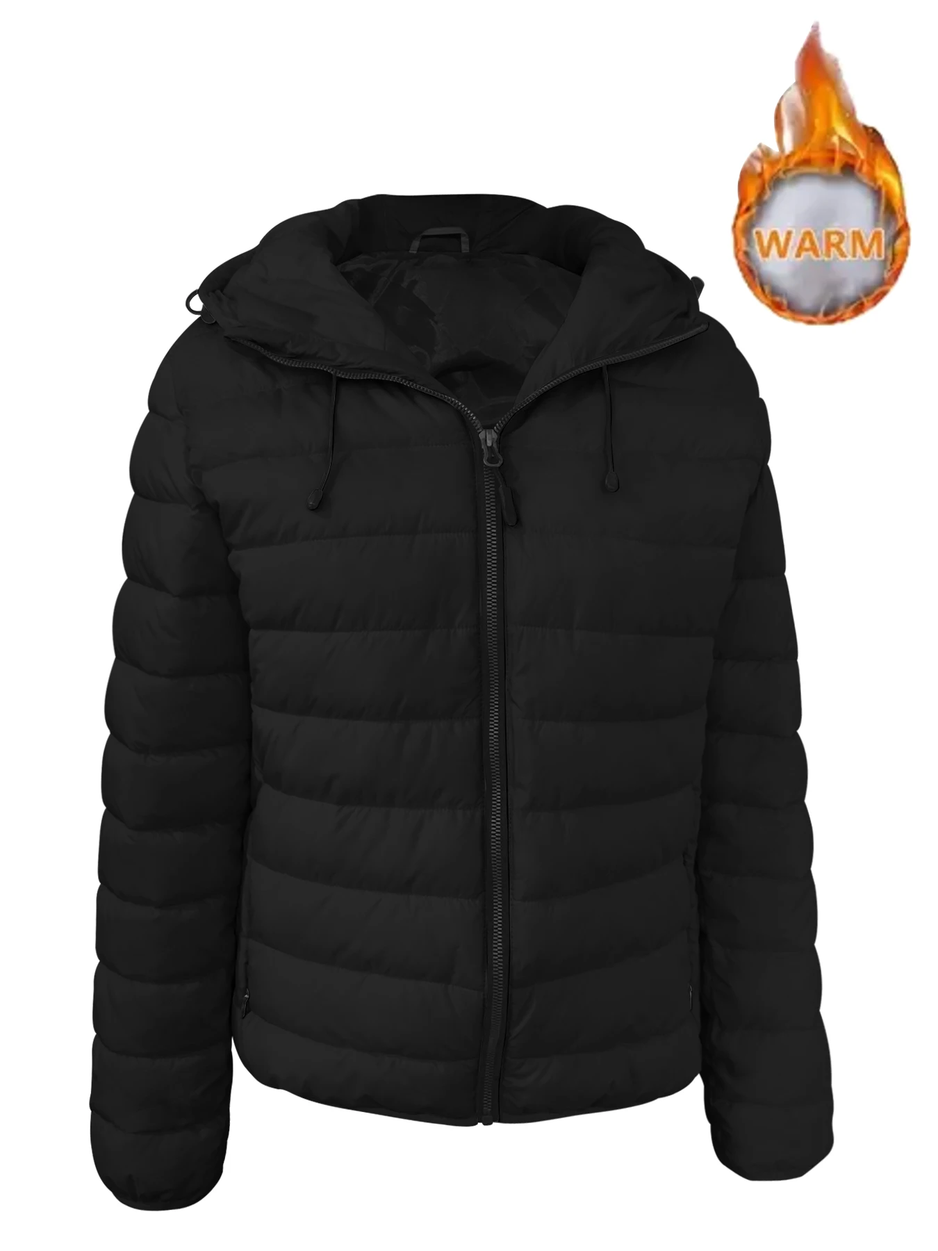 Women's Casual Loose Cotton-padded Jacket Spring Autumn and Winter Long Sleeve Zipper Multi-pocket Waterproof Thick Warm Jacket