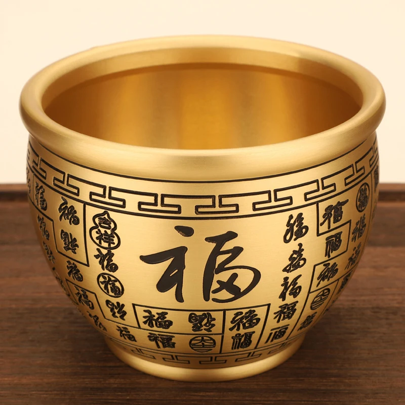 

Baifu Vat Pure Copper, Brass Treasure Attracting Vat Large Carved Golden Toad, Feng Shui Treasure Bowl