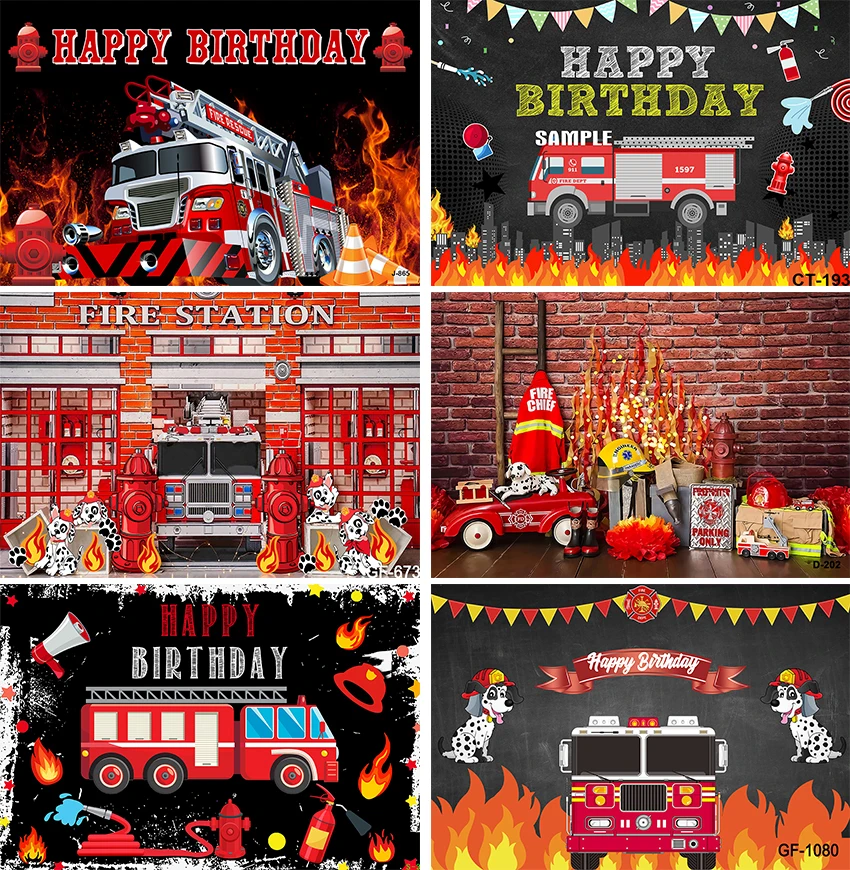 

Firetruck Party Photography Backdrop Fireman Fire Truck Background Boy Birthday Decor Photocall Backdrop Photo Studio Banner