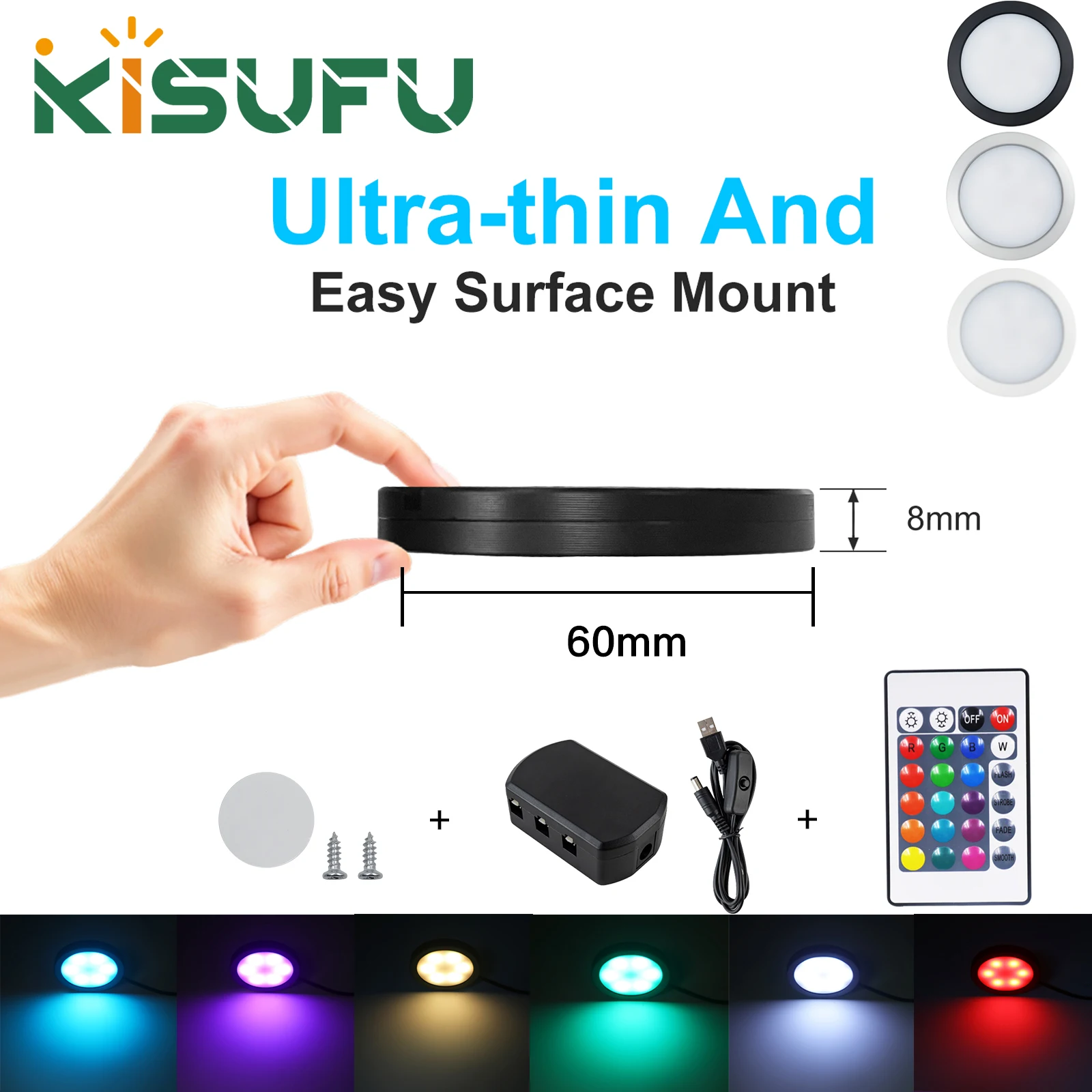 DC5V 3W Adhesive RGB Under Cabinet Light 24Key Remote Control 1/2/4/6 Lights Dimmable Ceiling Lighting for Kitchen Wardrobe Room