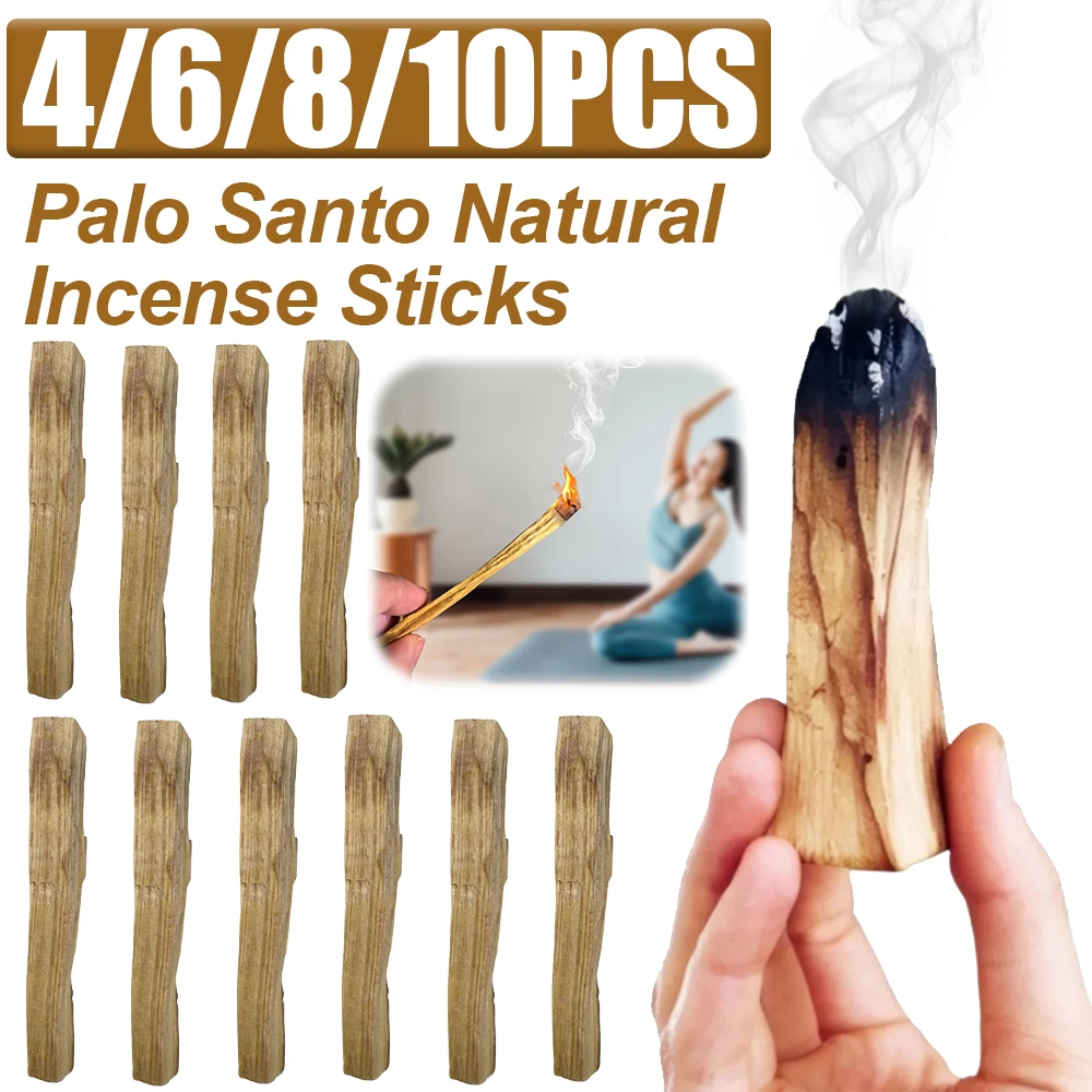 4-10 قطعة بالو سانتو العصي البخور الطبيعي تنقية شفاء شرائط الخشب الخام الإجهاد الإغاثة خشبية ناشر رائحة عصا