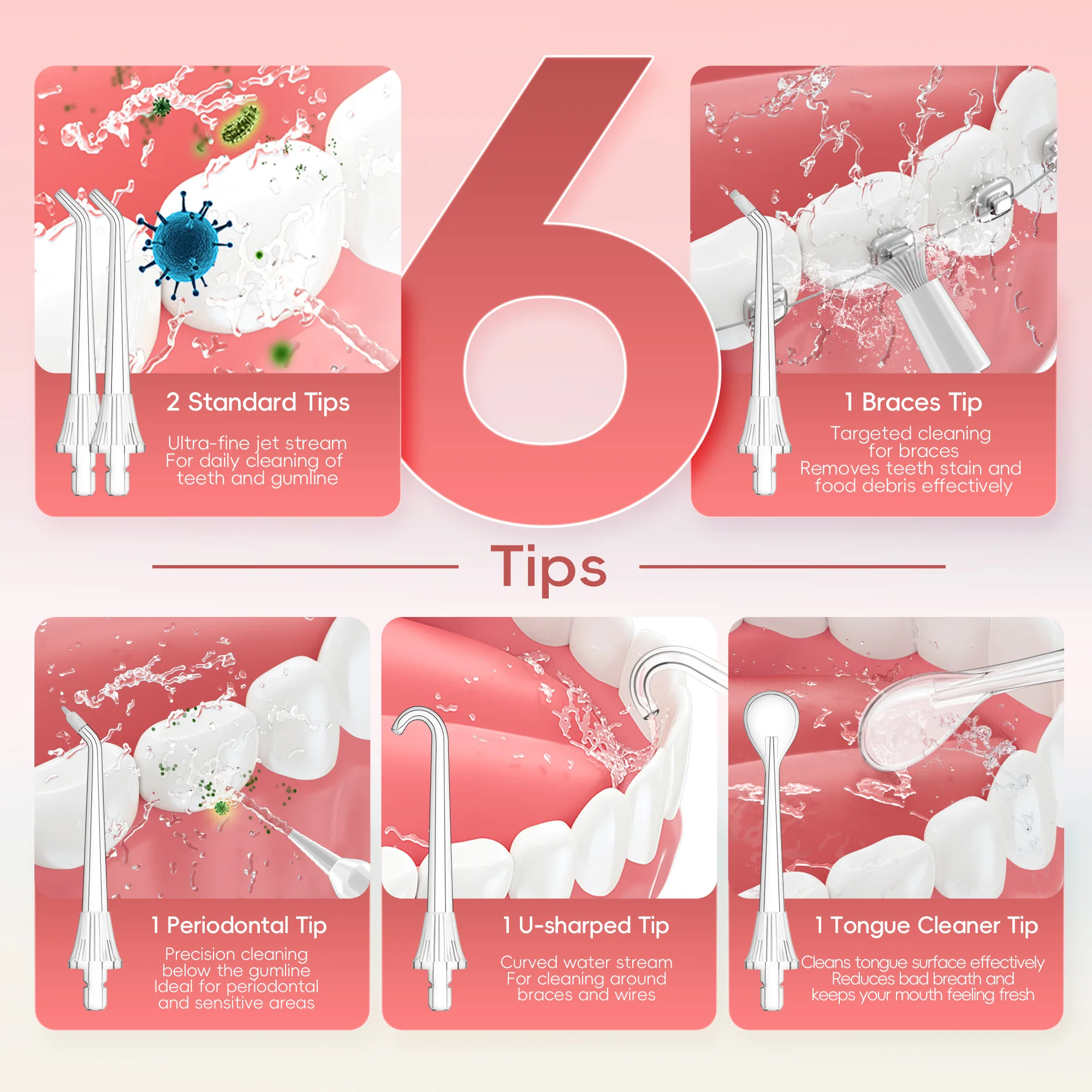 Mornwell Newest D52 Water Flosse Jet Rechargeable Oral Flosser Portable 300ML 6 Nozzles Waterproof Oral Irrigator Teeth Cleaner
