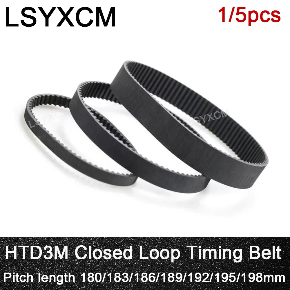 HTD 3M Timing belt Pitch length 180/183/186/189/192/195/198 Rubber Arc Tooth Closed Loop Transmission belt width 6/9/10/15/20 mm