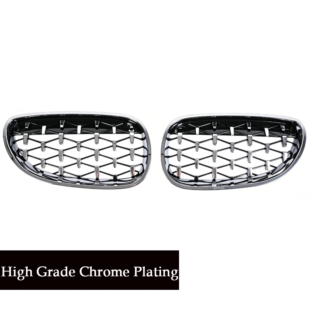 For BMW 5 Series E60 E61 2004-2009 Front Bumper Grill Diamond Style Grille Chrome Silver Black Racing  Accessory 530i 535i 540i view 3