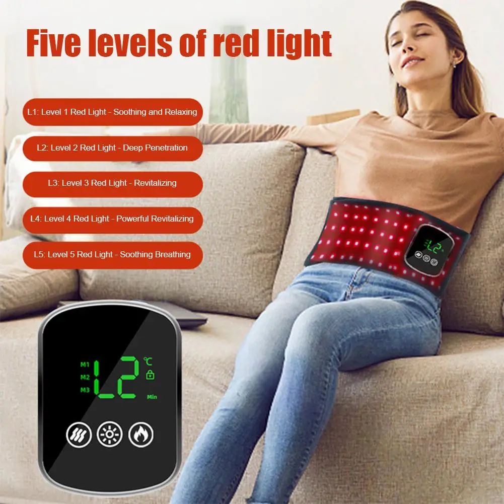 Cordless Red Light Therapy Waist Belt Intelligent Therapy Strong Light, Soft Light 10Hz Pulsed Flash Mode Vibration Massage Pad
