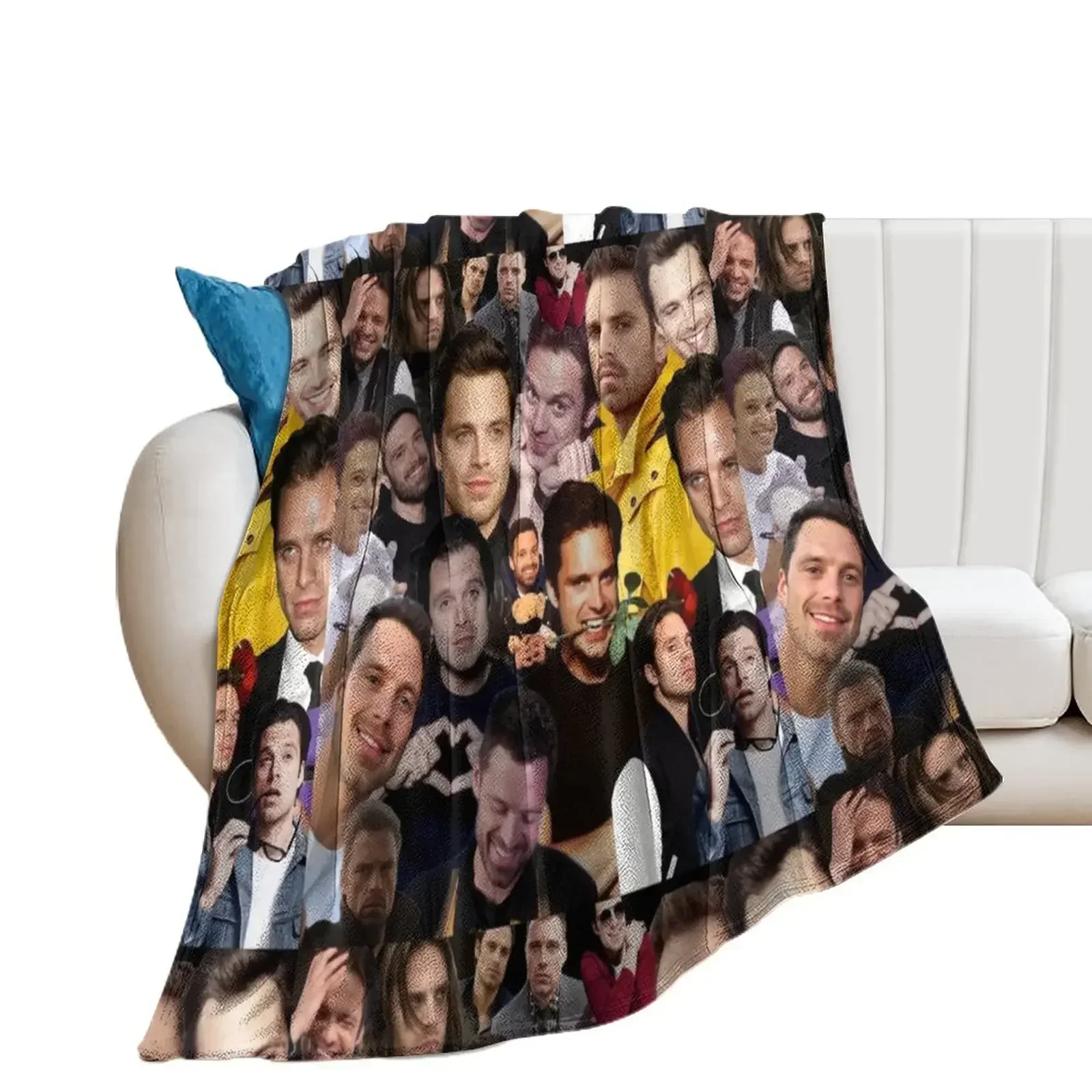 

sebastian stan photo collage Throw Blanket Large halloween Flannel Warm Blankets