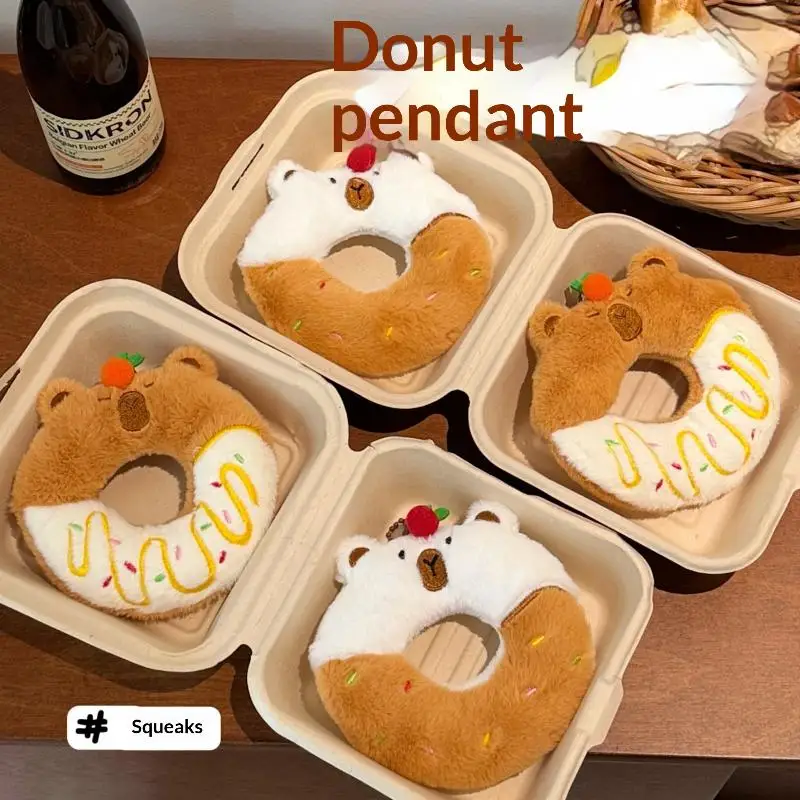 

Милый плюшевый брелок-капибара в форме пончика, издающий звук, подвеска-украшение для сумки, аксессуар, подарок