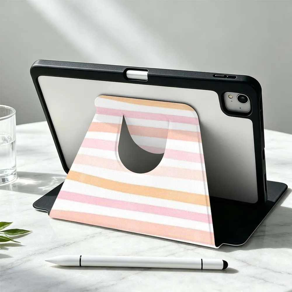 Simple Stripes Flowers Soft For iPad Pro Air mini 6 5 4 12th M5 M4 M3 M2 A16 A17Pro 360° Rotation Stylus Storage Tablet Case 2