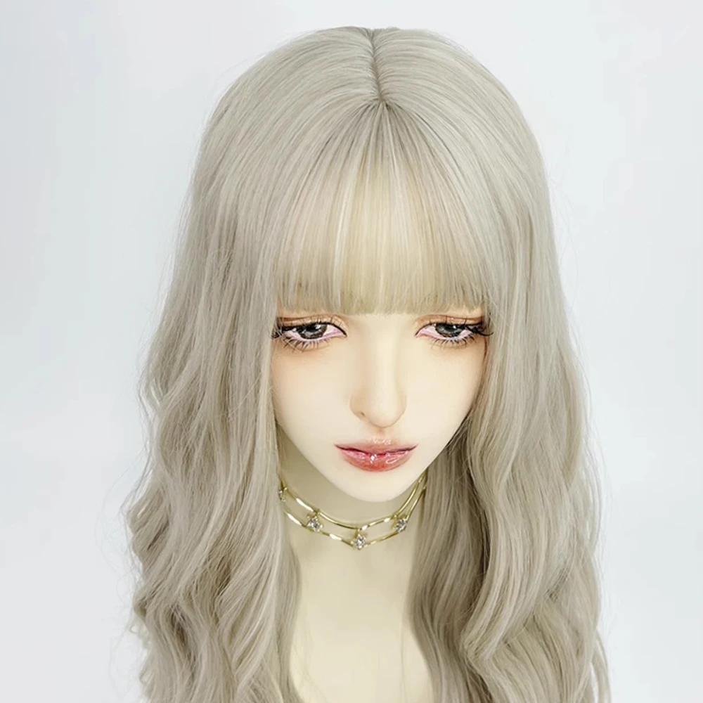 باروكات نسائية صناعية مموجة أشقر فاتح من GAKA مع غرة لوليتا كوسبلاي شعر طبيعي منفوش للحفلات اليومية #5
