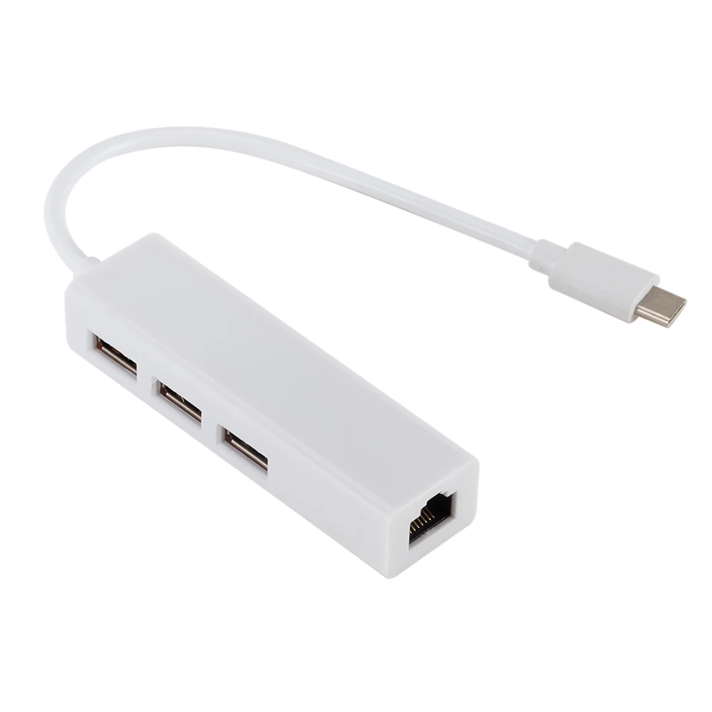 

TYPE-C to HUB Network Card 3 USB Port Adapter for Laptop Ethernet LAN White Notebook