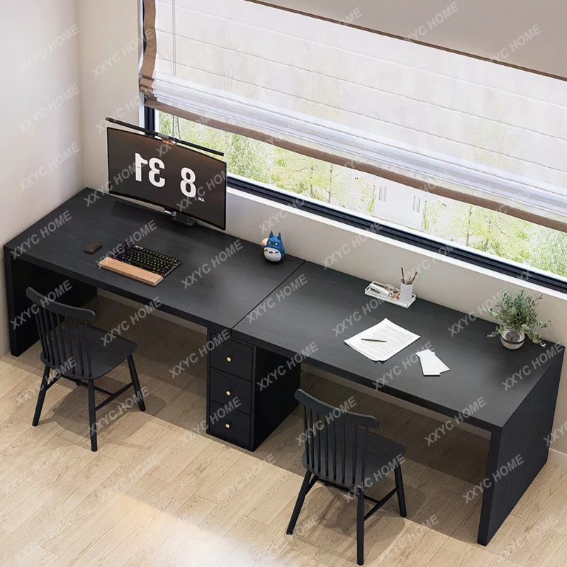 L Simple solid wood integrated room desk home single double desk bedroom against the wall