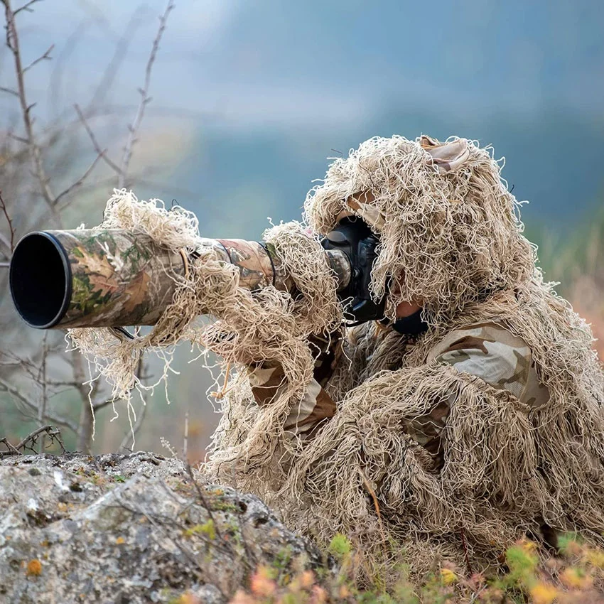 إخفاء صورة كامو الغابة التمويه Ghillie دعوى خفيفة الوزن شعبية caza التمويه الصحراء غيلي دعوى للصيد