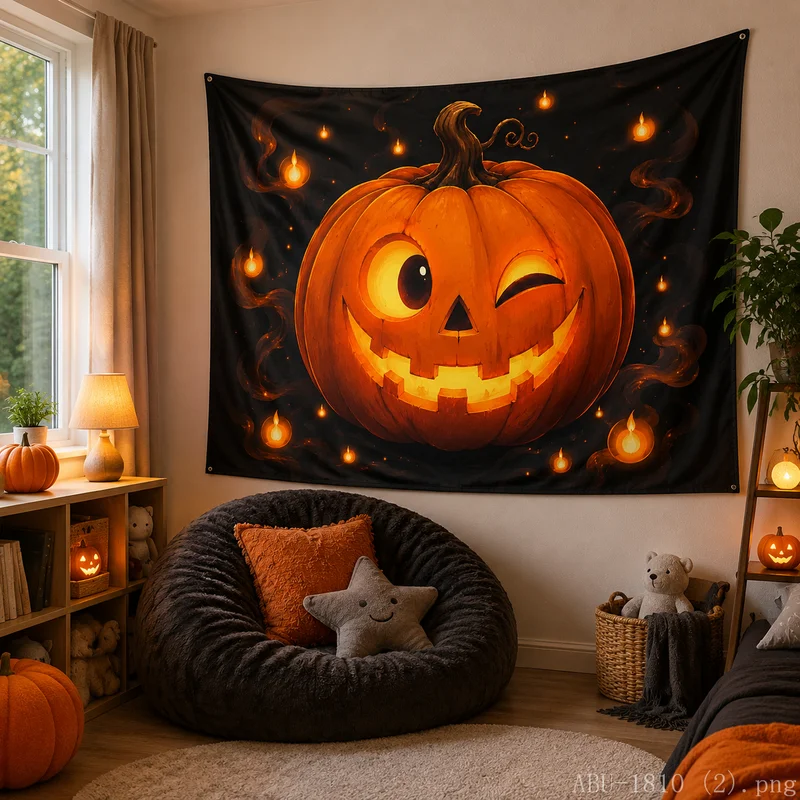 VIKAMA Halloween Jack-o-lantern Tapestry Lightning Storm Evil Pumpkin Wall Hanging for Bedroom Living Room Decor