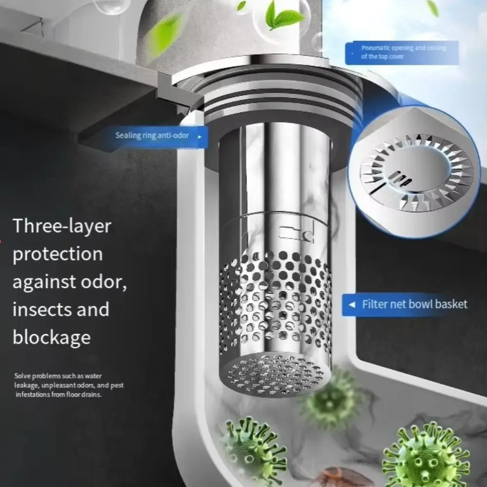 

Фильтр для раковины из нержавеющей стали 304, встраиваемая корзина-фильтр, съемная конструкция, универсальный слив для пола, защита от запаха