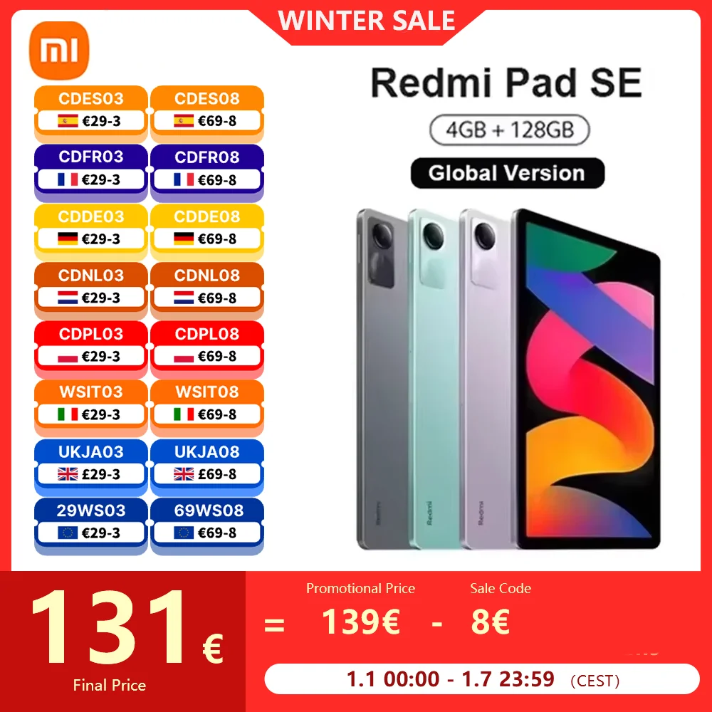 Xiaomi Redmi Pad SE Mi Tablet Global Version 4GB 128G 8GB 256G Snapdragon® 680 90Hz 11\