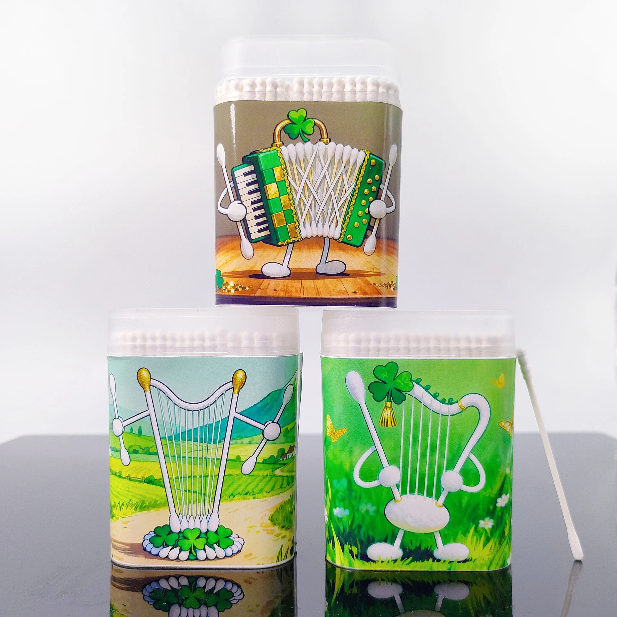 200개/600개 성 패트릭의 날 테마의 악기, 면봉, 양면 나선형 원형 얇은 막대, 면봉.