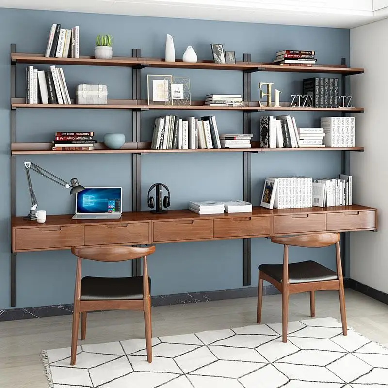 

Solid wood computer desk desktop simple modern desk household desk bookshelf integrated table wall shelf