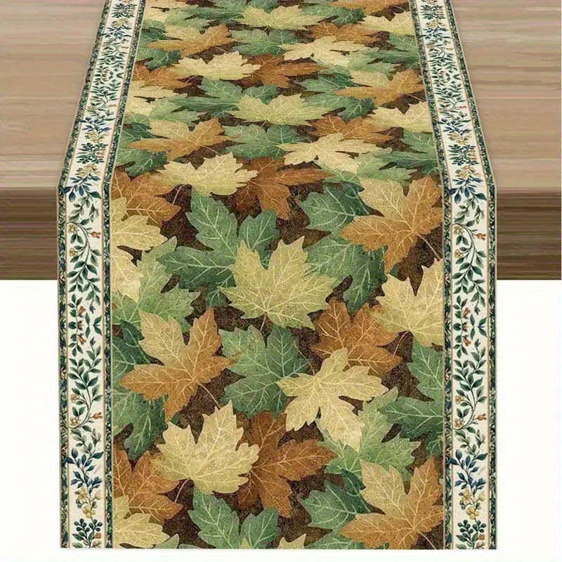 1Pc Autumn Maple Leaf Printed Table Runner - Vintage Floral Vine Design, Suitable for Restaurants, Homes, Harvest Parties, Pastoral Markets.