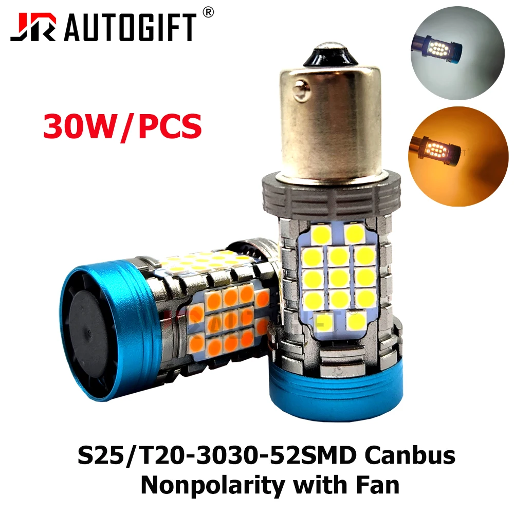 

10PCS 30W Canbus LED Lights Bulb for Car Turn Signal Reversing Brake Lights 1156 7440 T20 BA15S P21W 3030 52SMD 12V Cooling Fan