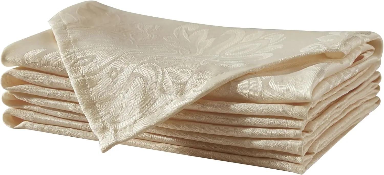 

Luxury Damask Fabric Napkins, Set of 4, Golden Beige, 100% Polyester, No Iron, Soil Resistant